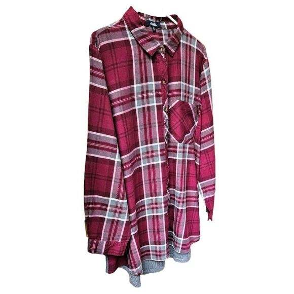 ANGELS FOREVER YOUNG Women's Plus Size Plaid Waffle Knit Shimmer LongSleeve 3X - Picture 5 of 15